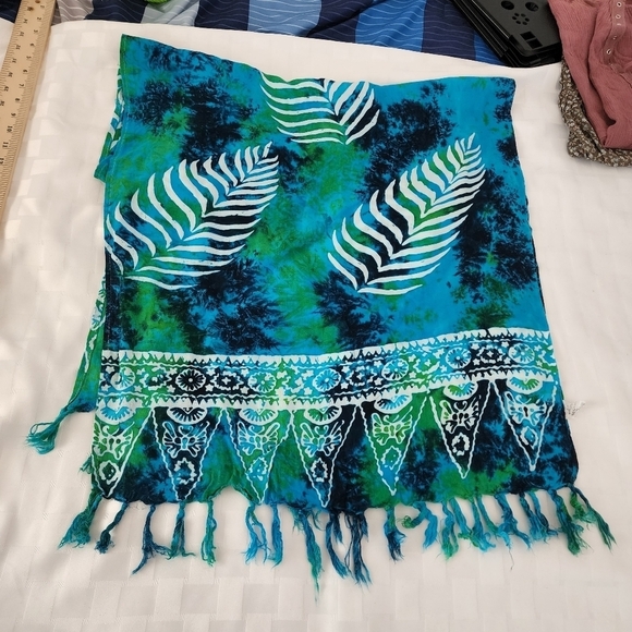 Plam Print Blue & Turquoise Cover Up - Picture 3 of 5
